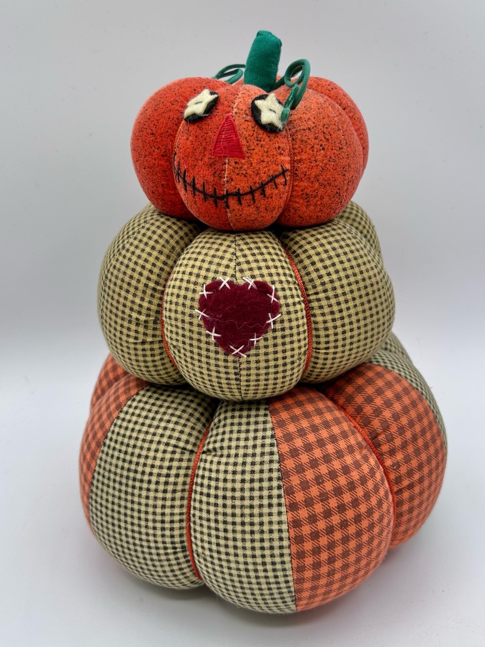 Vintage International Silver Fabric Company Plush Three Tier Stacked Pumpkin 10"